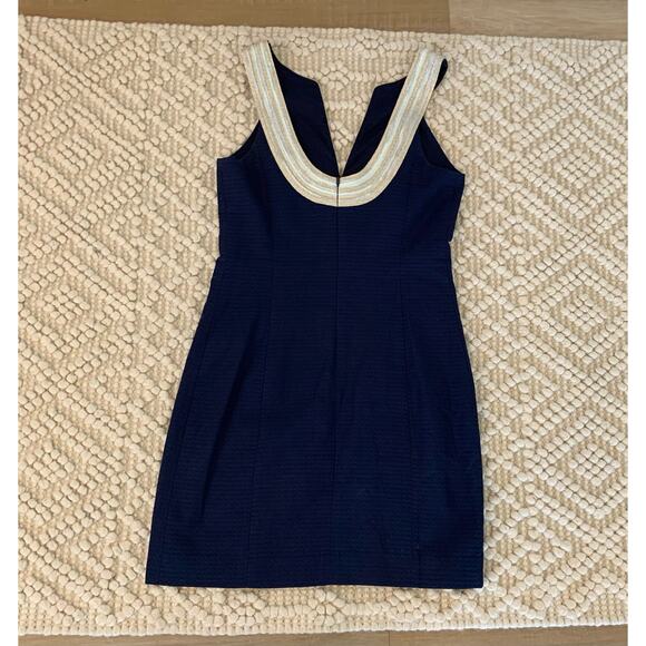 Lilly Pulitzer Valli Shift Dress Navy Blue Gold Preppy Nautical Size 0 - Picture 6 of 6